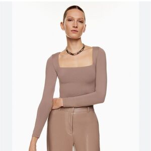 Aritzia contour square neck babaton bodysuit warm taupe